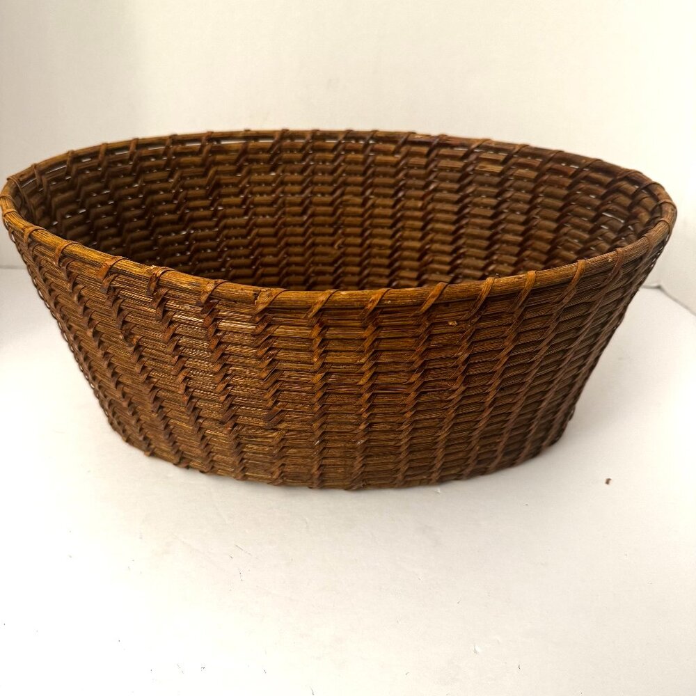 Oblong 13" Oval Basket Brown Home Organization Vtg Boho Farmhouse Decor